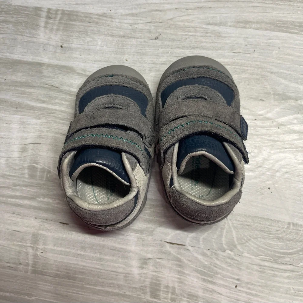 Stride Rite Graham Gray Blue Leather Baby Walker Shoes Size 3